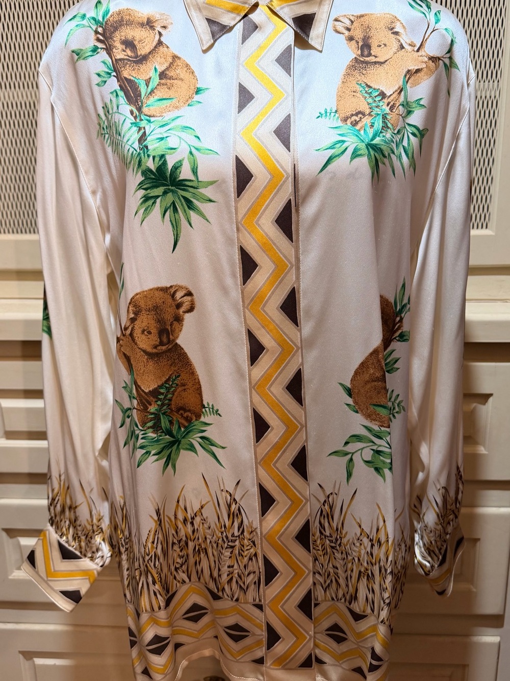 Rare Vintage Escada Margaretha Ley NWT Silk Koala Safari Print Blouse